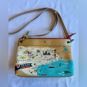 Spartina 449 Texas Map Crossbody Bag in Tan, Turquoise, Red